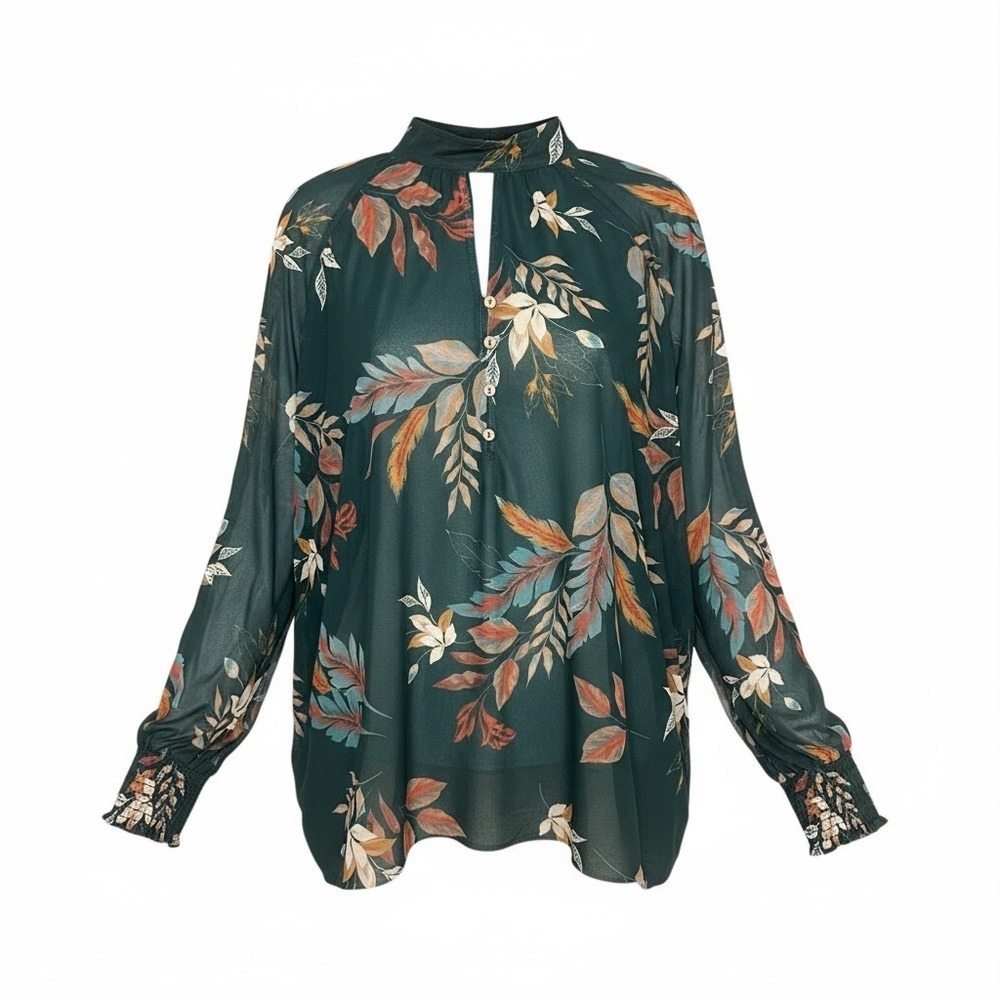 Gimmicks by BKE Floral‎ Mesh Peasant Tunic Blouse | Women's Large Smocked Sleeve